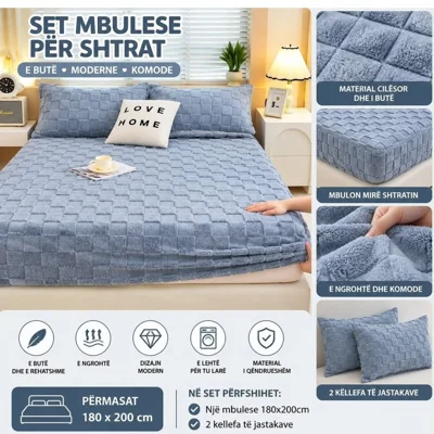 Mbulesë shtrati e kaltër 180x200 me 2 këllëfa