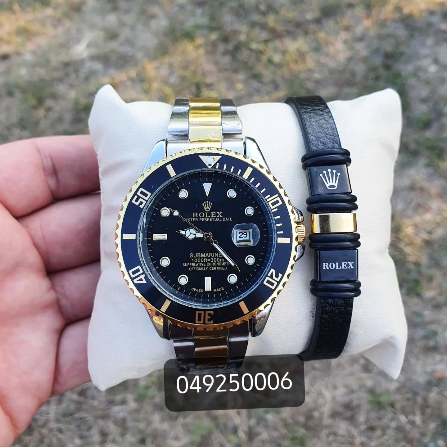 Orë dore Submariner dyngjyrëshe me byzylyk lëkure – porosit online ora