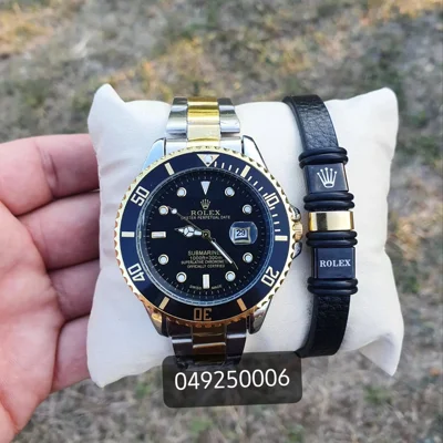 Orë dore Submariner dyngjyrëshe me byzylyk lëkure