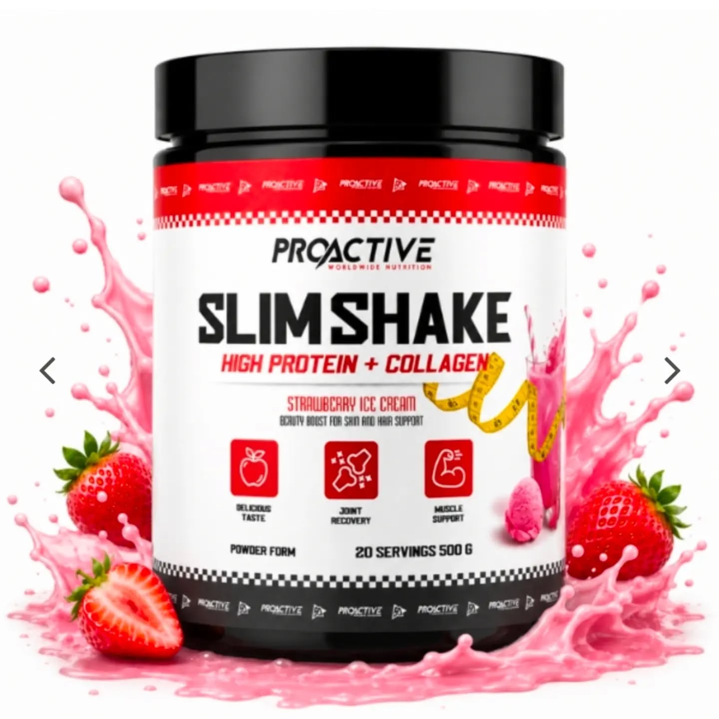 Proteinë Proactive Slimshake me kolagjen luleshtrydhe – Proteinplus_kosova