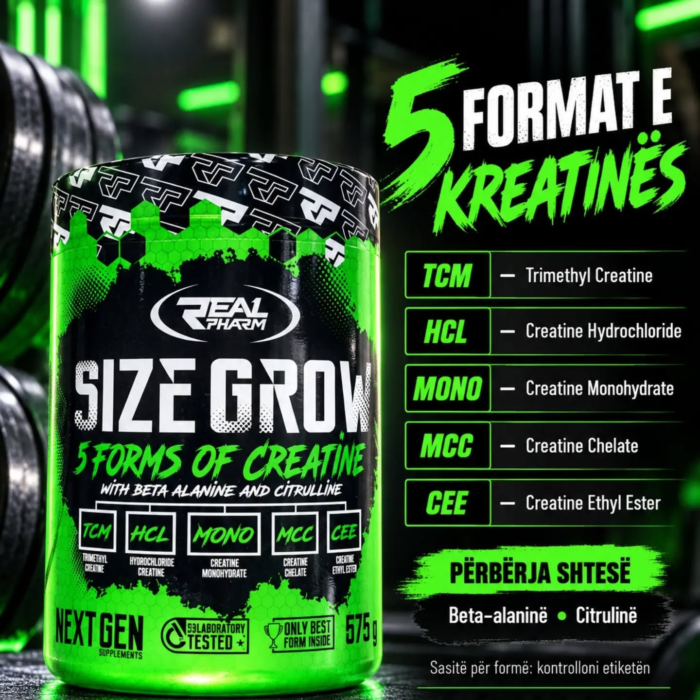 Kreatinë Real Pharm Size Grow 5 forma – Proteinplus_kosova