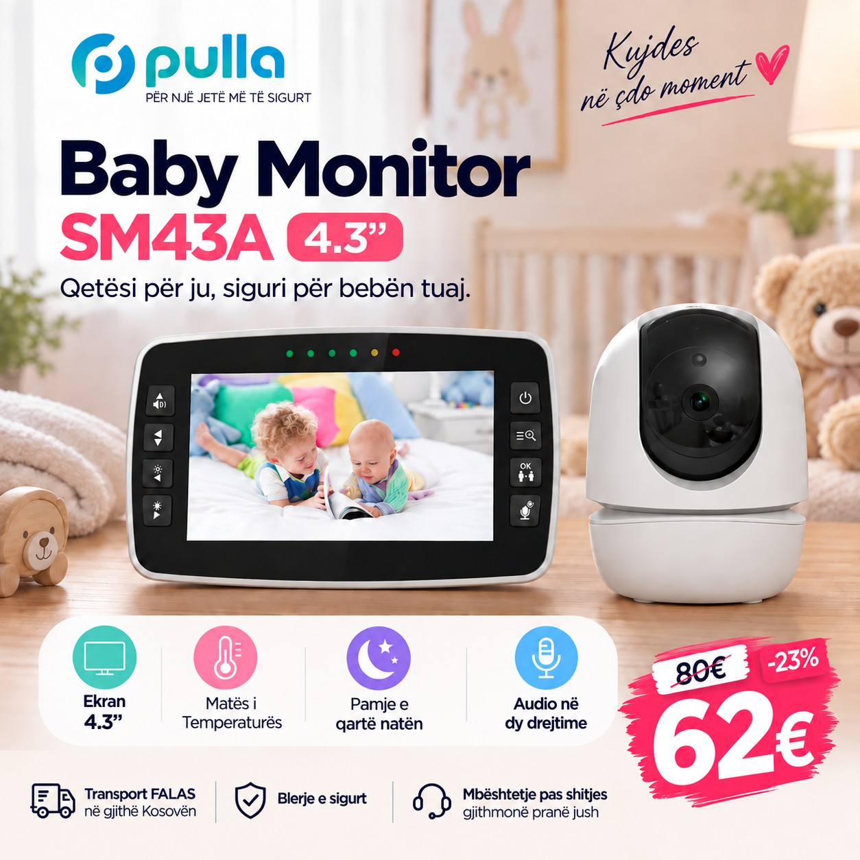Baby monitor SM43A me ekran 4.3 inç – PULLA   |   Dyqani Online