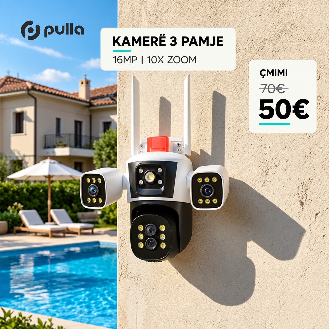 Kamerë sigurie IP 6K 12MP me tre lente – PULLA   |   Dyqani Online