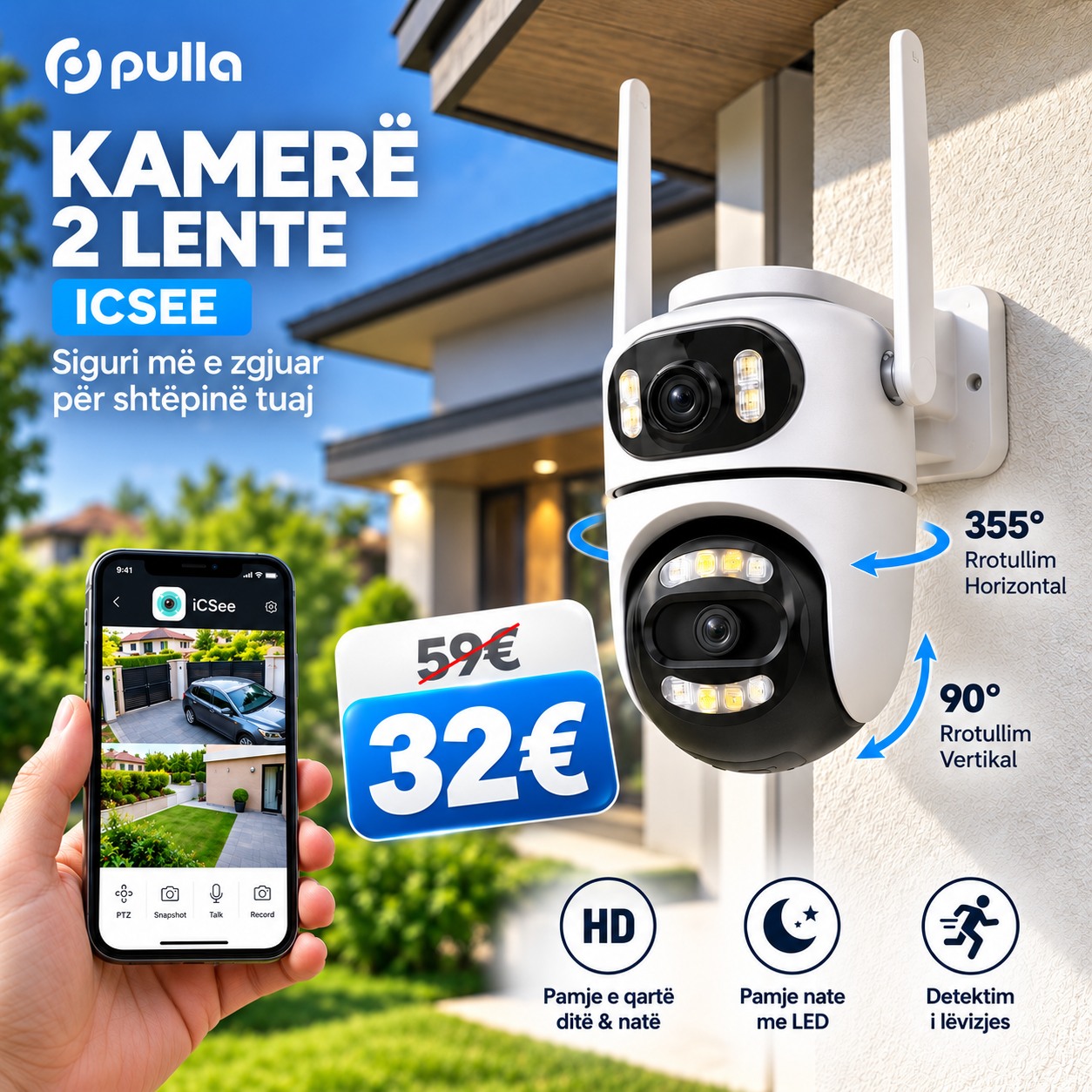 Kamerë ICSee 8MP me 2 lente rrotulluese – PULLA | Dyqani Online
