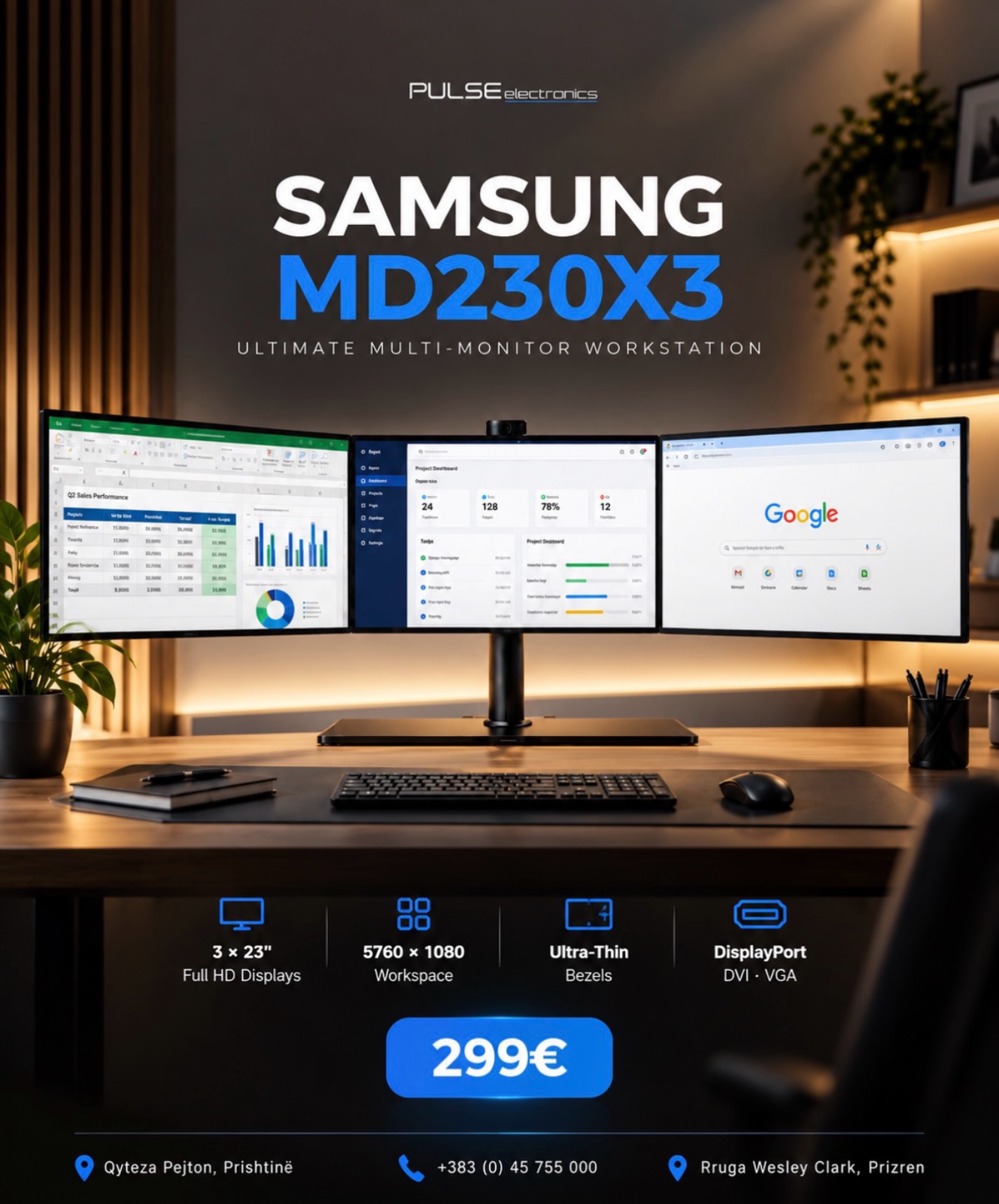 Workstation Samsung MD230X3 me 3 monitorë – PULSE electronics