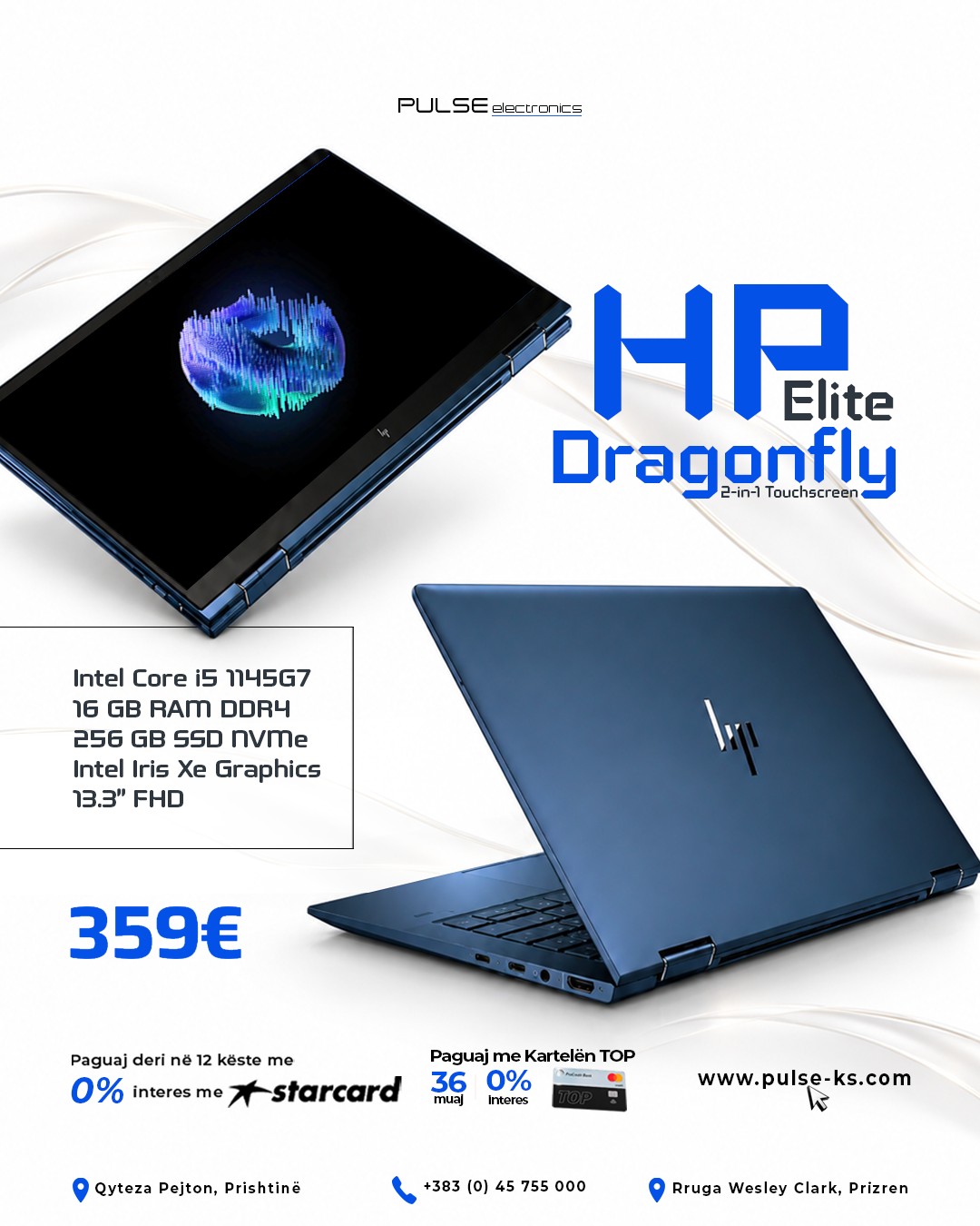 Laptop HP Elite Dragonfly 2-në-1 me ekran prekës – PULSE electronics