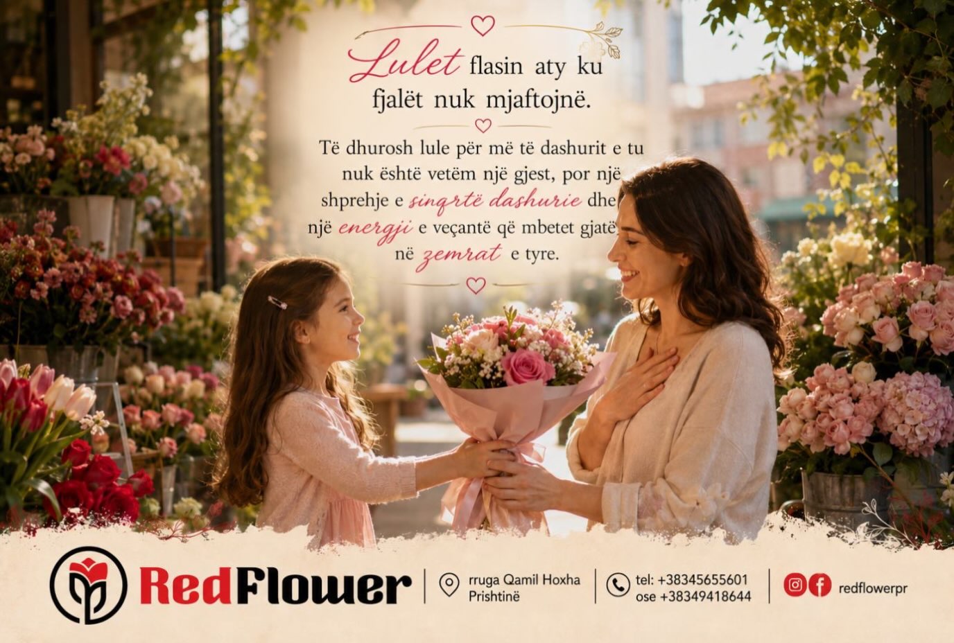 Buqetë me lule rozë për dhuratë – Red Flower