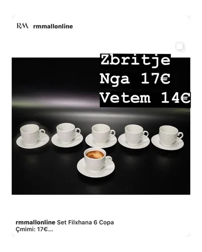Set 6 filxhanësh të bardhë me pjatëza