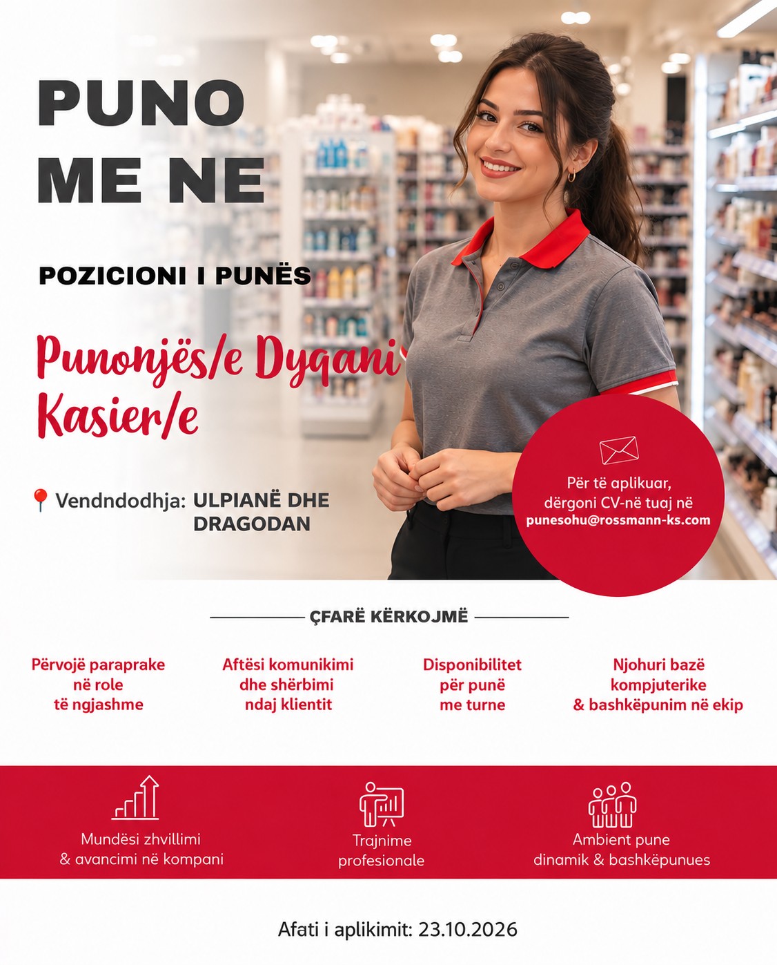 Konkurs pune për punonjës dyqani dhe kasiere – Rossmann Kosova