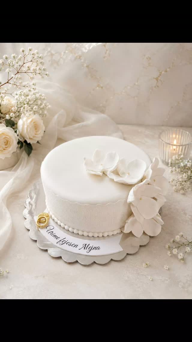 Tortë fejese e bardhë me lule – R-R Cakes - Torte me porosi