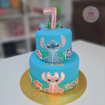 Tortë dykatëshe me Stitch dhe Angel