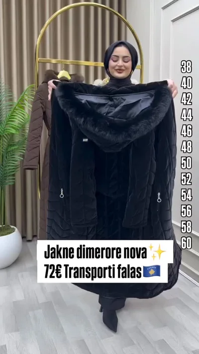 Jakne e gjatë dimri e zezë me gëzof