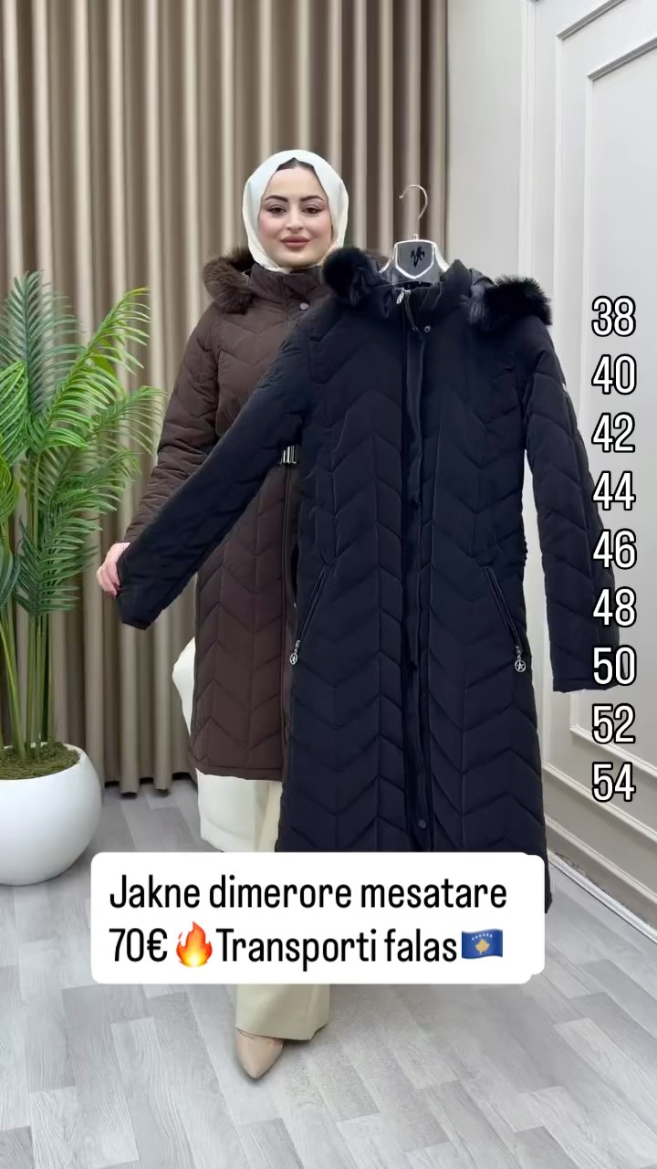 Jakne dimri e zezë me kapuç, masat 38-60 – SaraShop Veshje Islame