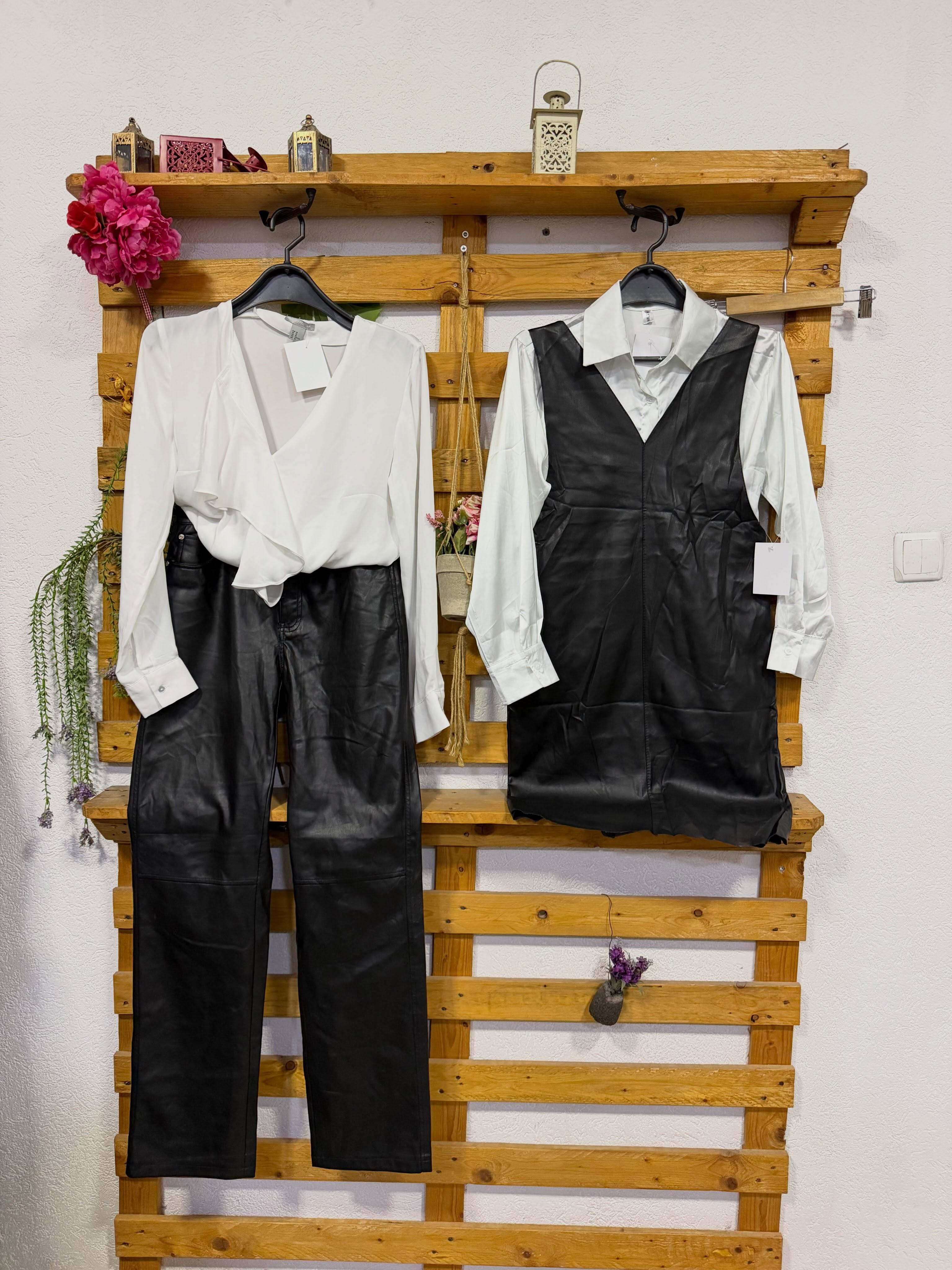 Pallto bezhë dhe këmishë me print me pantallona – Second Store | Mitrovicë (2)