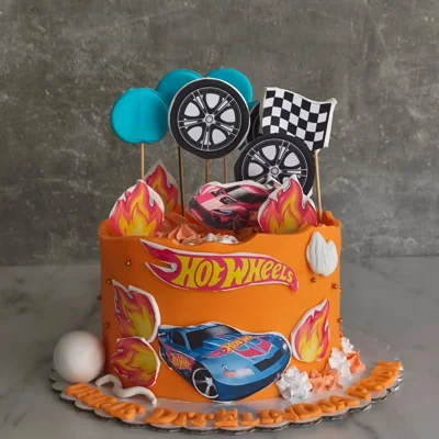 Tortë ditëlindjeje Hot Wheels portokalli