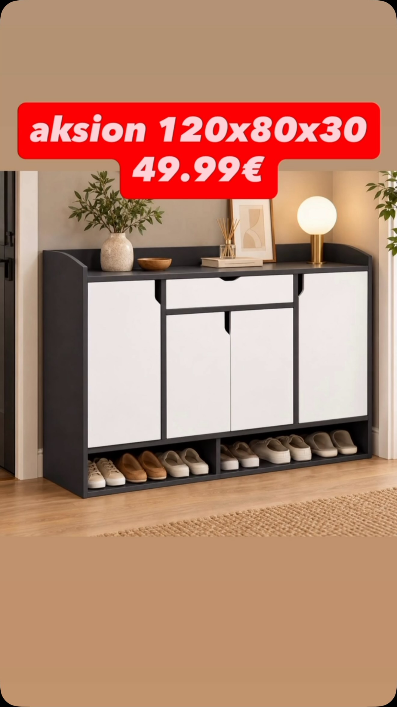 Dollap këpucësh i zi me dyer të bardha 120x80x30 – Shtëpia E Mallrave-Robna Kuča