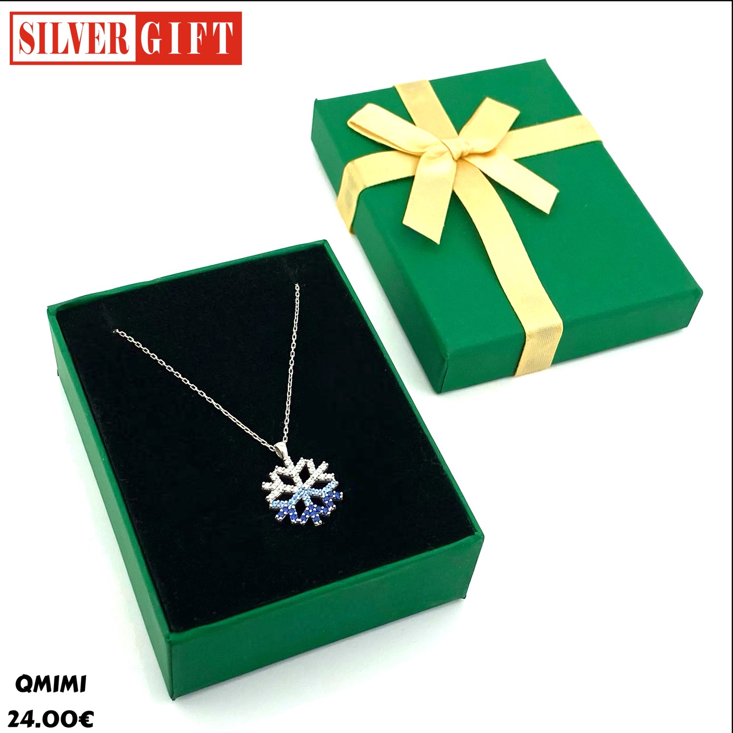 Varëse argjendi me flok bore dhe gurë blu – SILVER GIFT