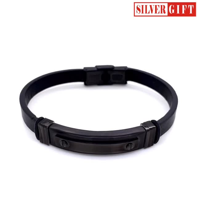Byzylyk meshkujsh i zi çeliku dhe lëkure – SILVER GIFT