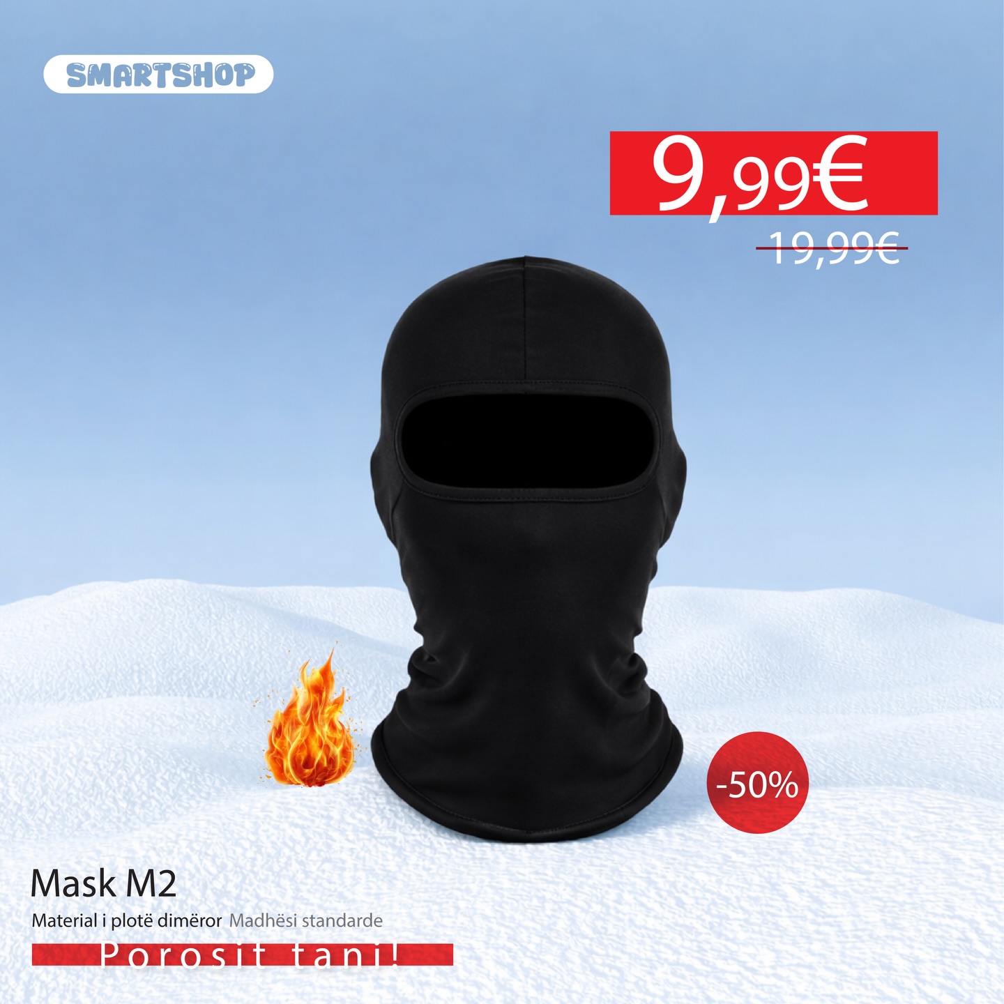 Maskë dimërore balaklavë M2 e zezë – Smart Shop