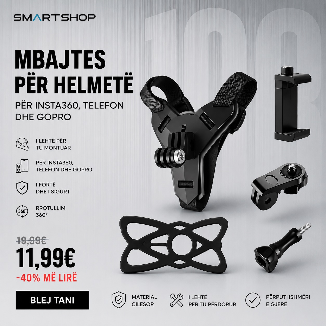 Mbajtës universal për helmetë për Insta360 dhe GoPro – Smart Shop