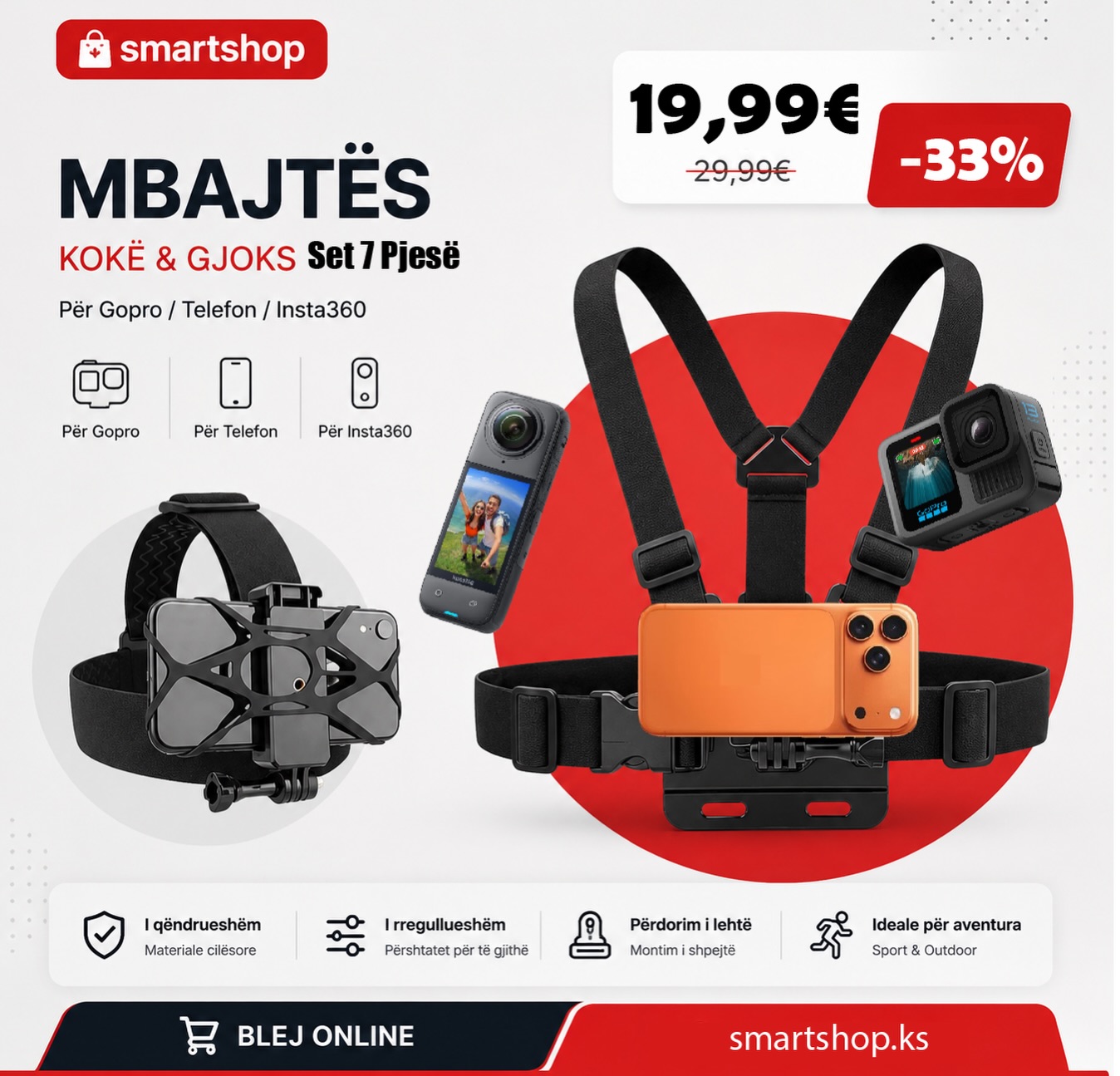 Mbajtës për helmetë për GoPro dhe telefon – Smart Shop (2)