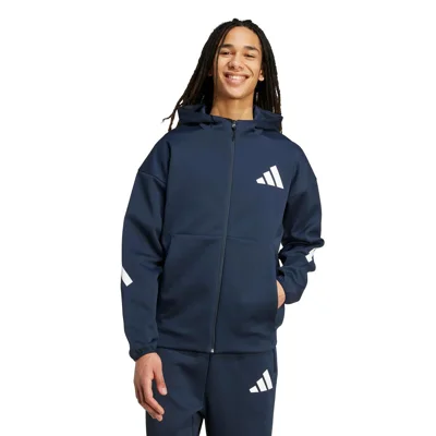 Duks Adidas blu i errët me zinxhir dhe kapuç