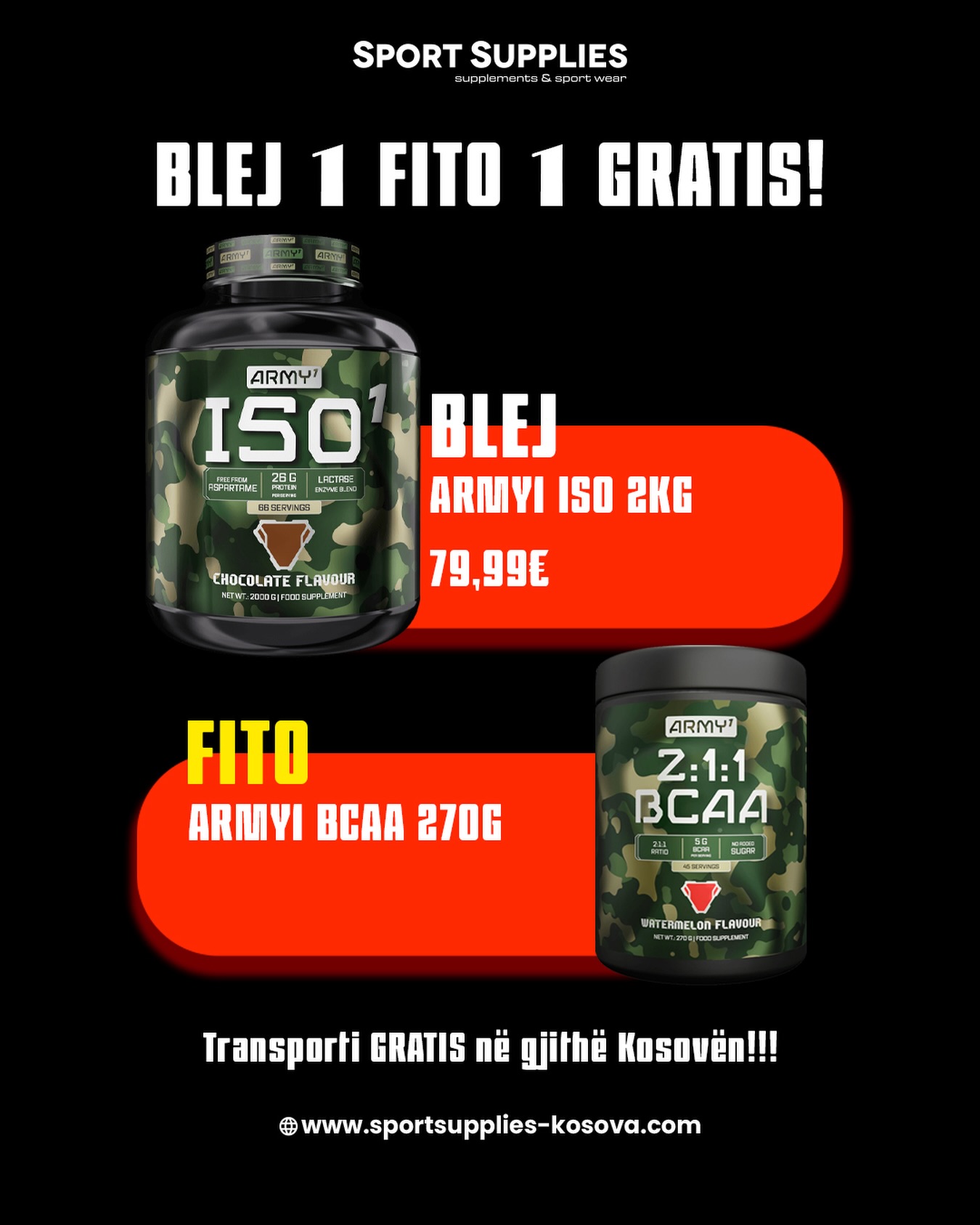Proteinë Army1 ISO Whey 2kg me BCAA – Sport Supplies L.L.C