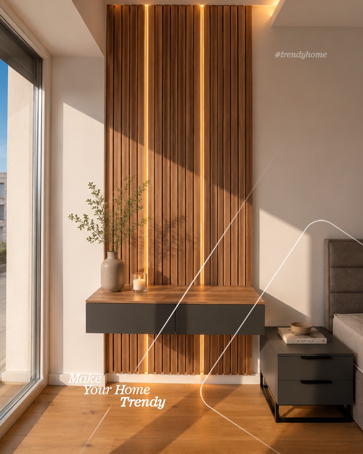 Dhomë gjumi në tone të errëta me dru – Trendy Home