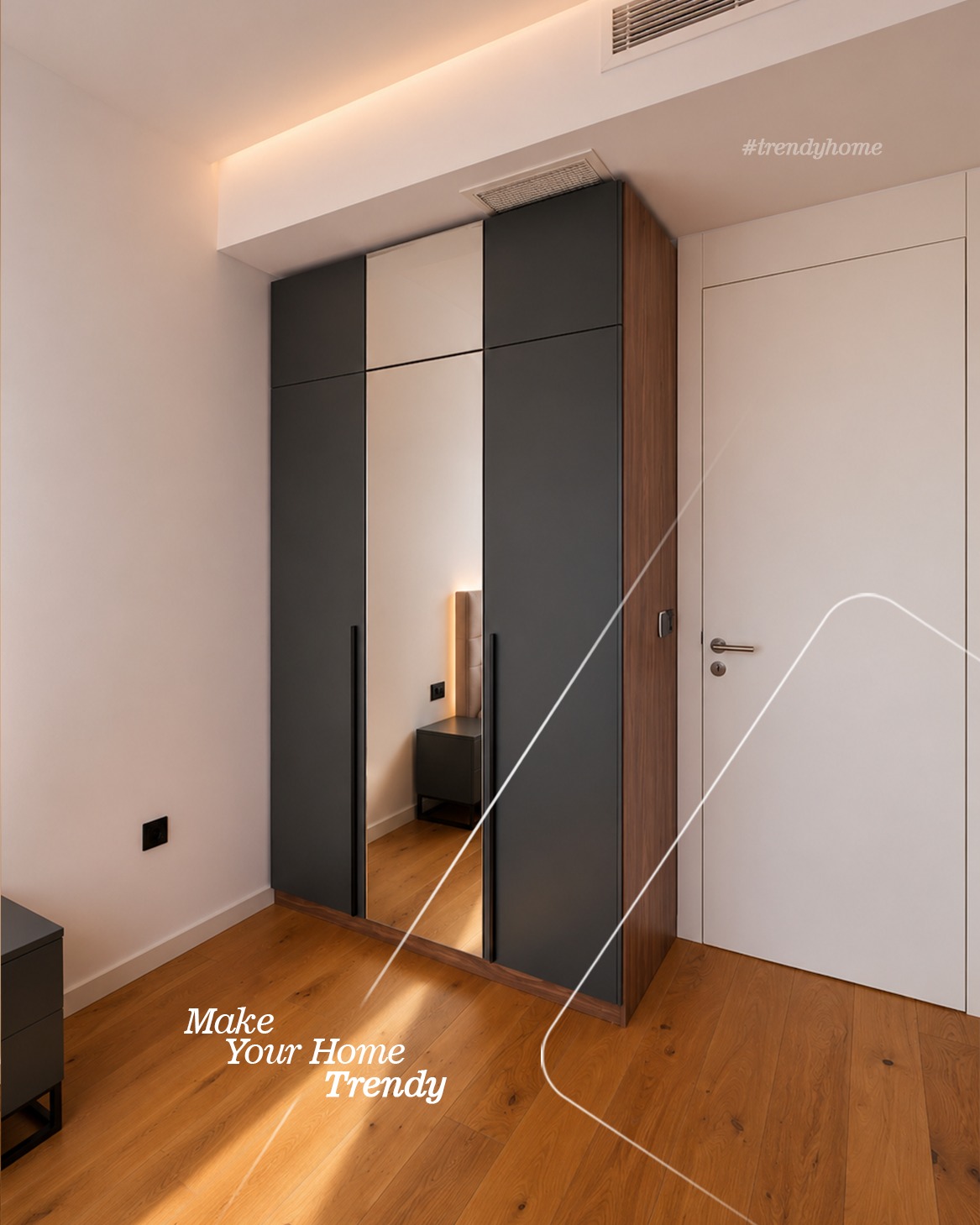 Dhomë gjumi në tone të errëta me dru – Trendy Home (2)