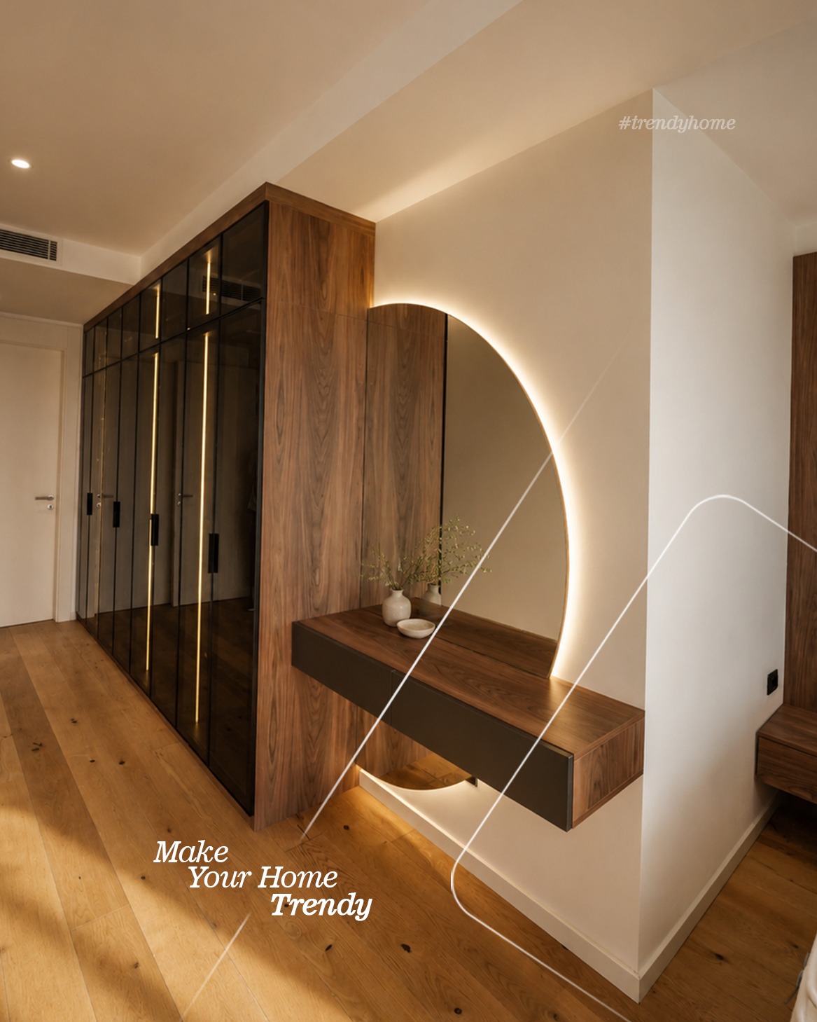 Dhomë gjumi me dru dhe ndriçim elegant – Trendy Home