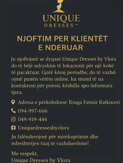 Njoftim për ndryshimin e lokacionit të dyqanit