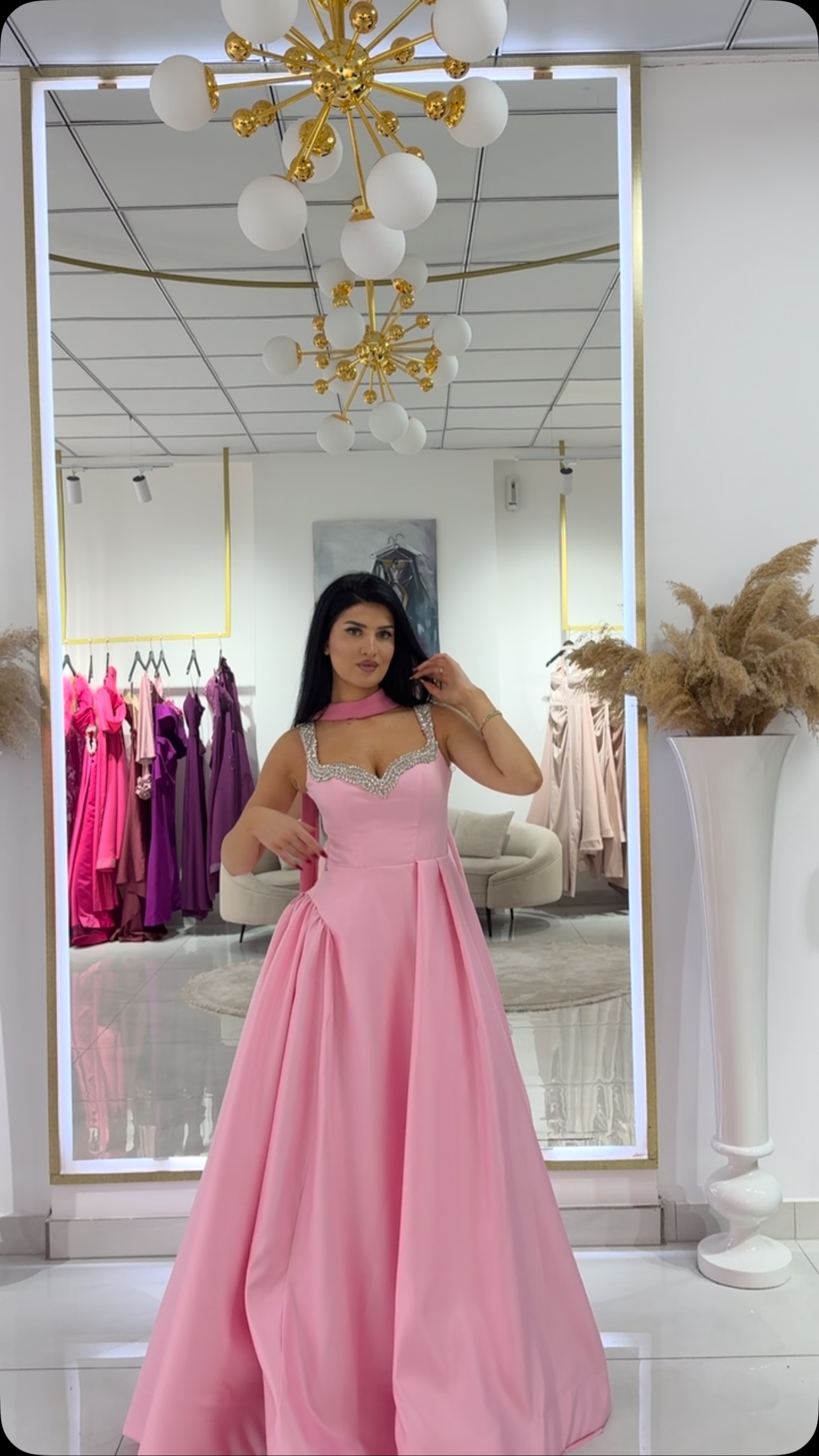 Fustan rozë satin me rripa të hollë – Unique Dresses