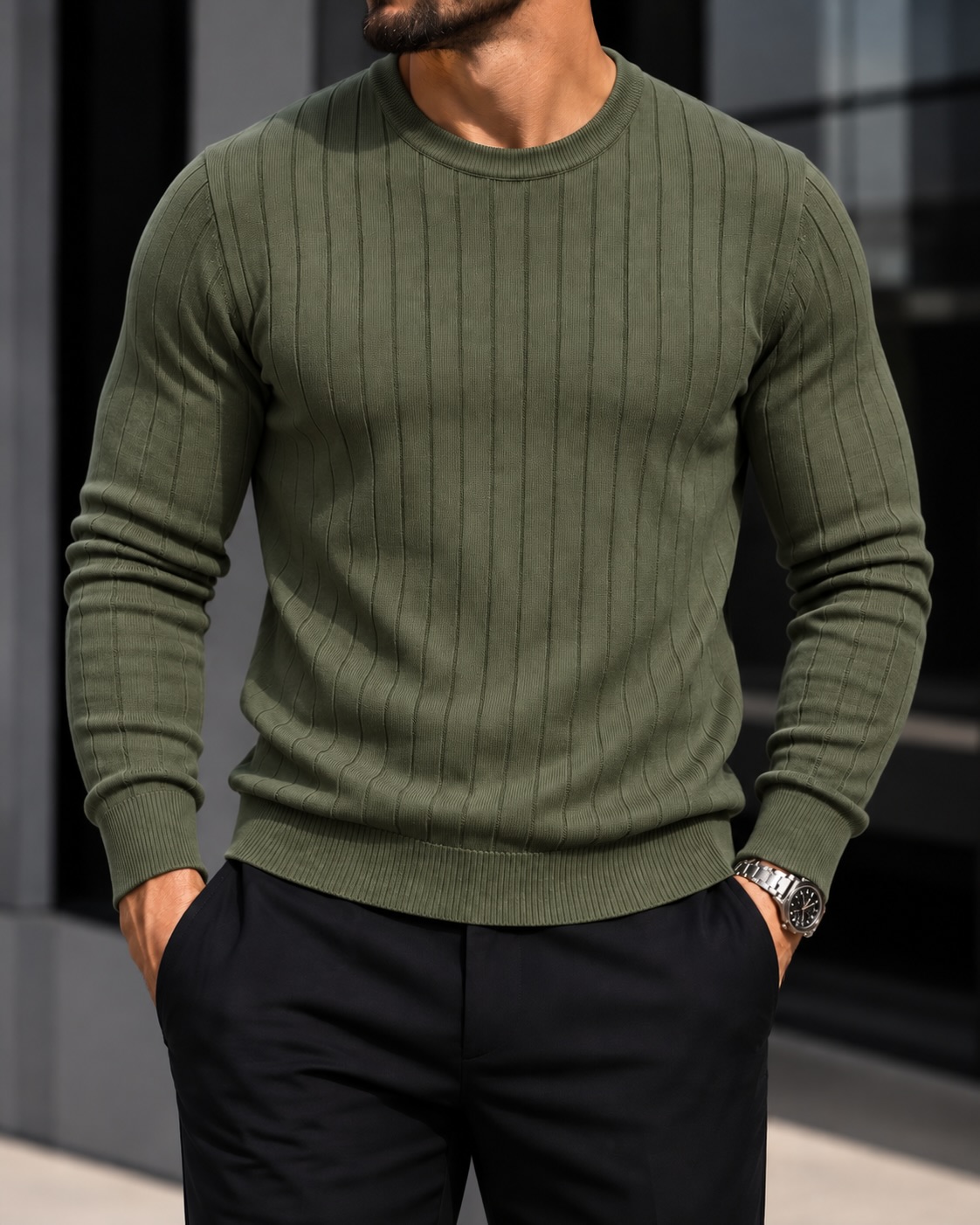 Pulovër krem me rrudha për meshkuj slim fit – URBAN Clothing Store®️ (3)