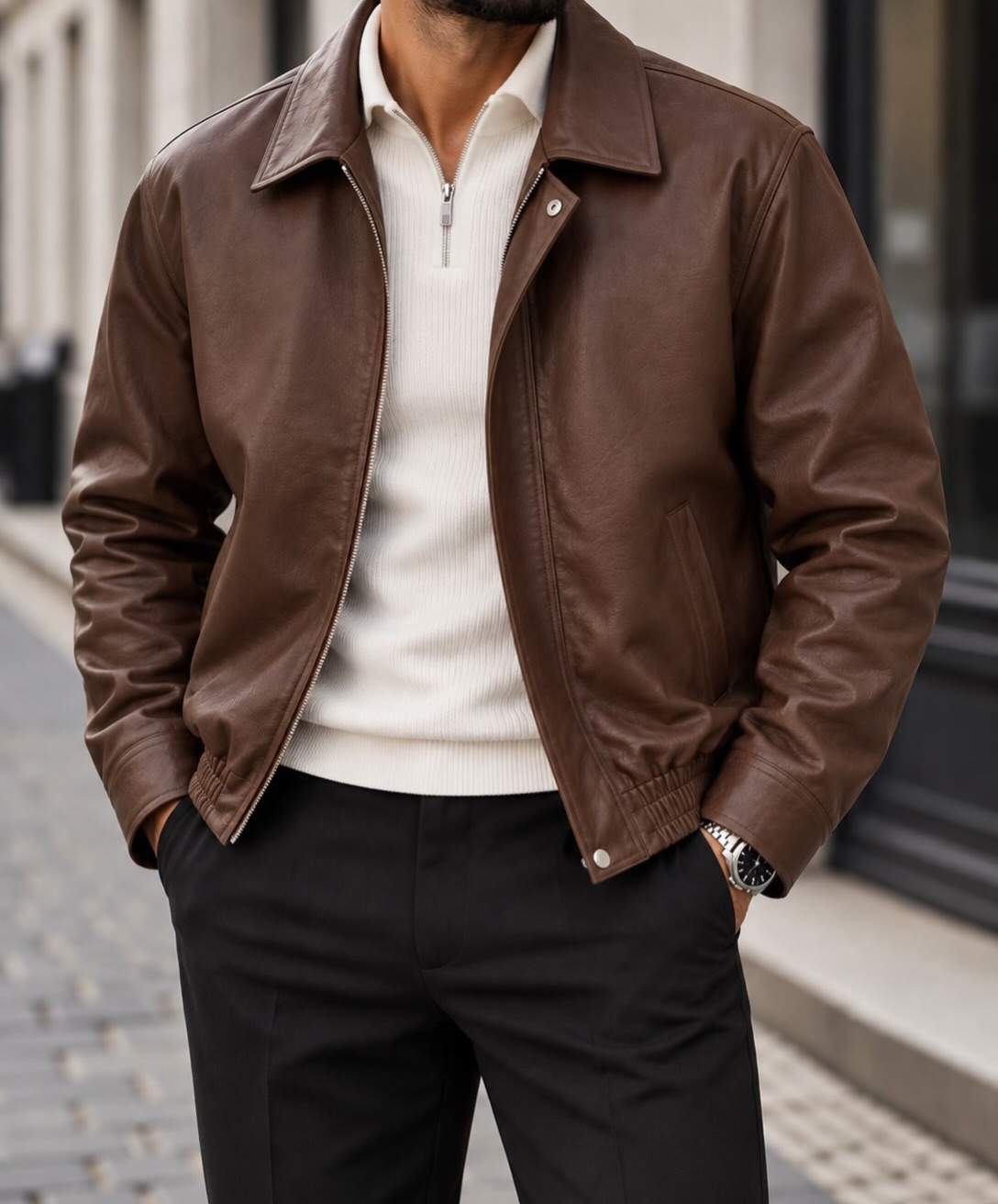 Xhaketë lëkure kafe për meshkuj relaxed fit – URBAN Clothing Store®️