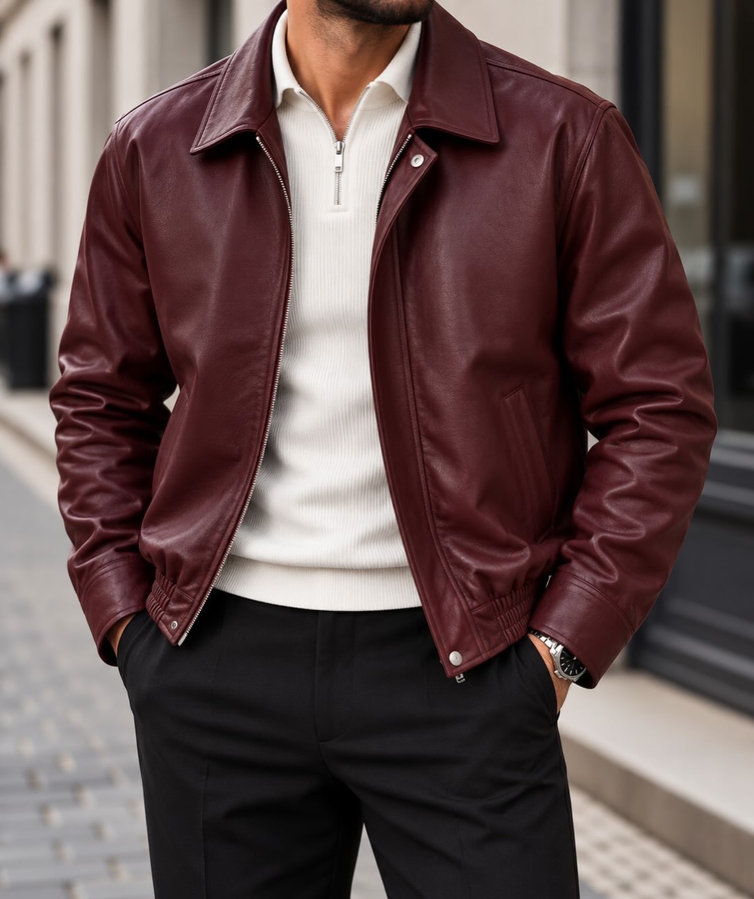 Xhaketë lëkure bordo për meshkuj relaxed fit – URBAN Clothing Store®️