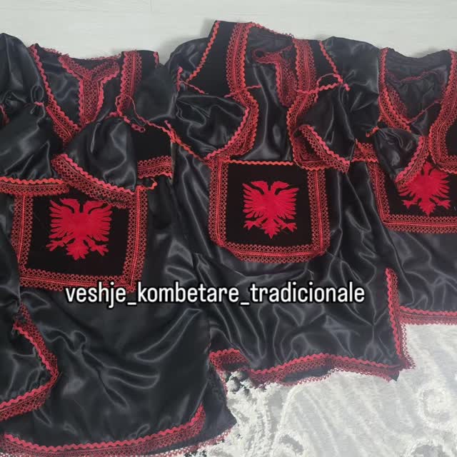 Jelek i zi saten me shqiponjë të qëndisur – Veshje Kombetare Tradicionale 🇽🇰🇦🇱