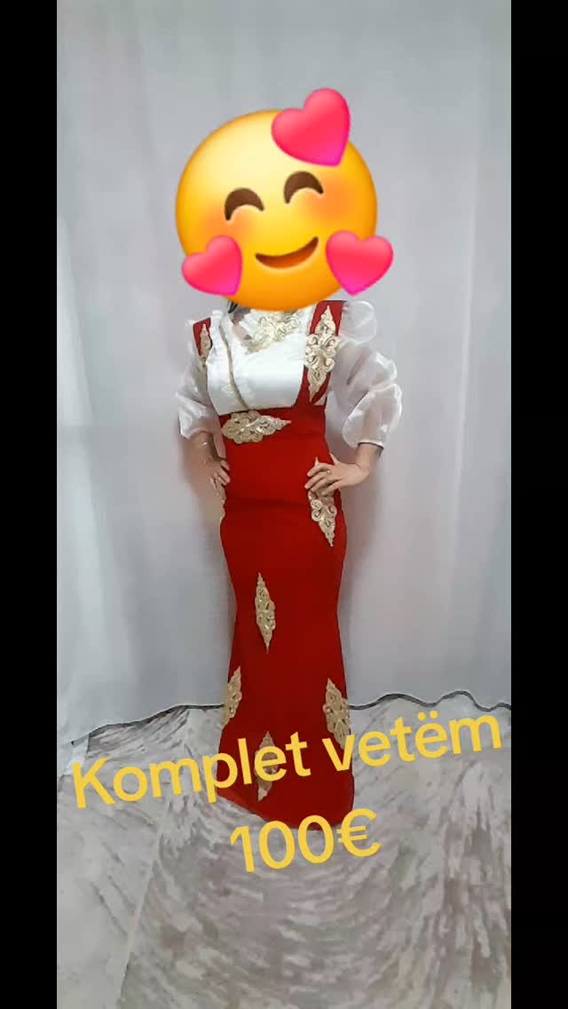 Fustan i kuq me këmishë komplet – veshje.Prizren