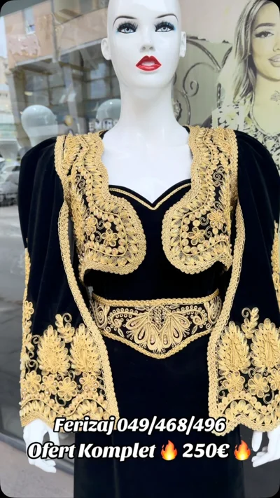 Komplet tradicional i zi me qëndisje ari