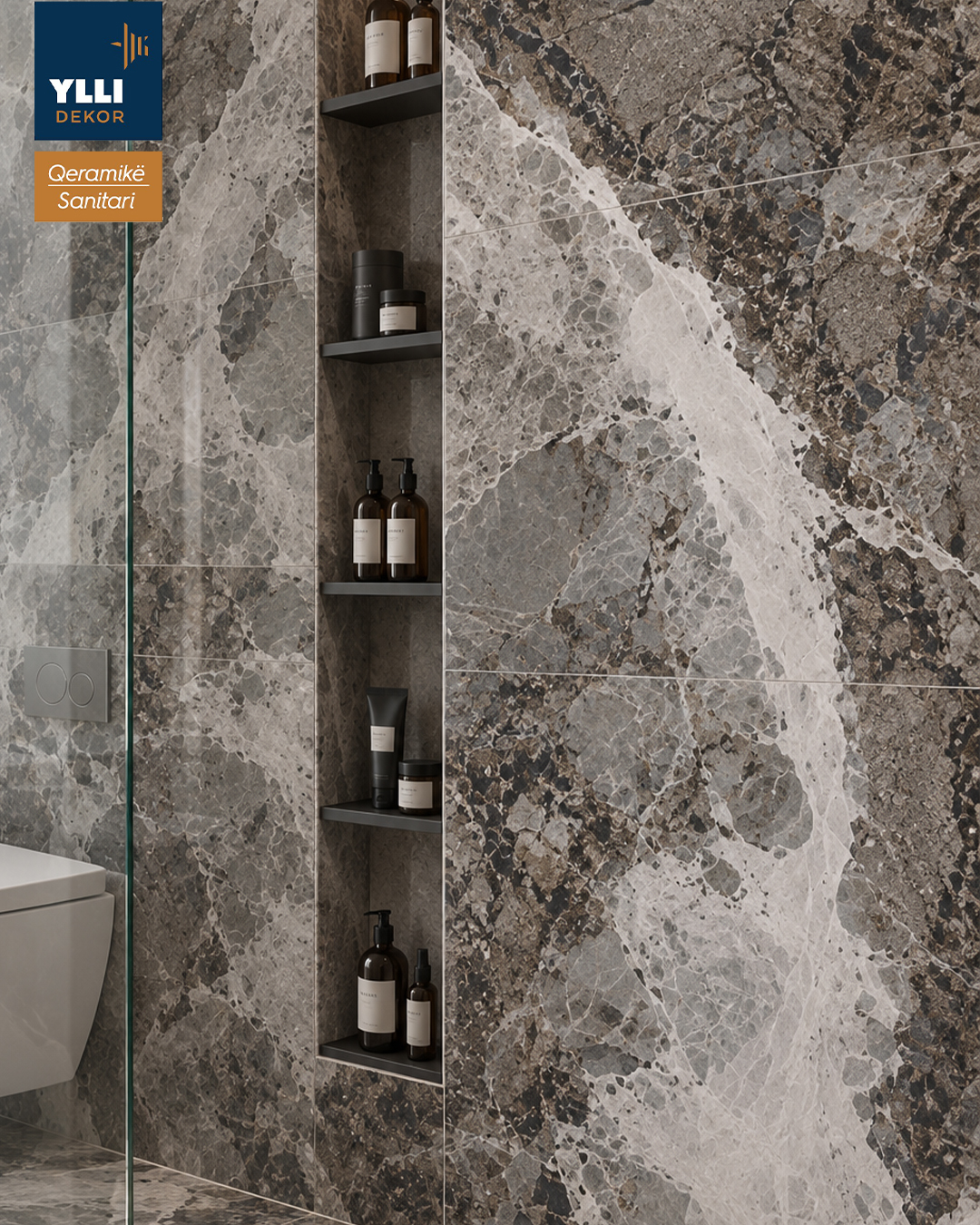 Pllaka porcelani gri me efekt mermeri 60x120 cm – Qeramikë&Sanitari YlliDekor™️