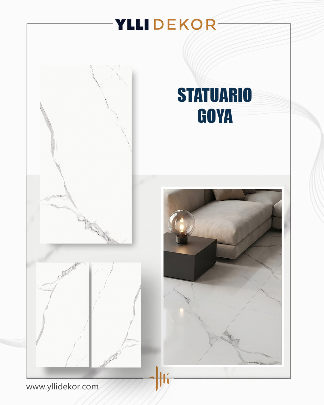 Pllaka porcelani Statuario Goya me efekt mermeri – Qeramikë&Sanitari YlliDekor™️