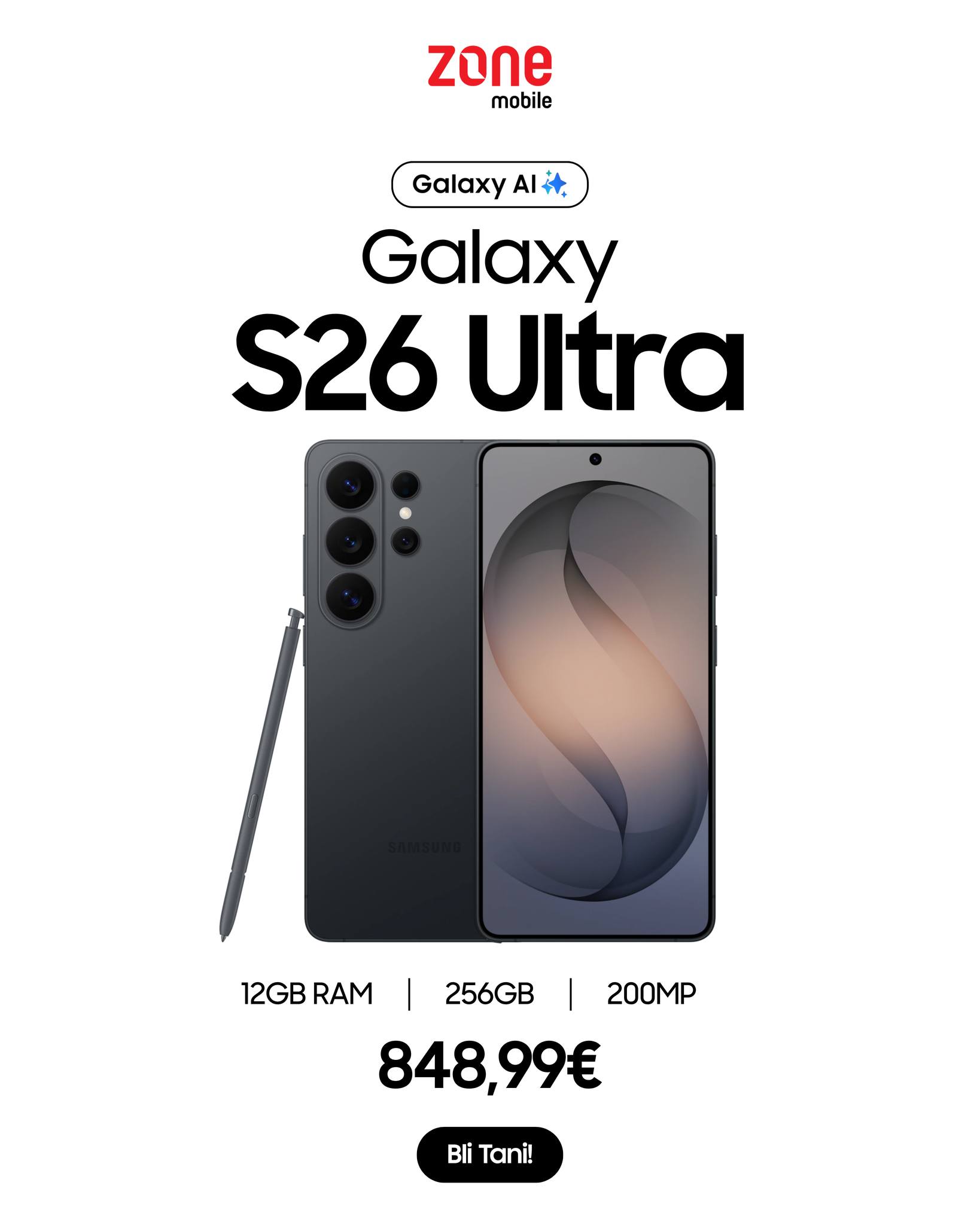 Samsung Galaxy S26 Ultra 12GB RAM 256GB dhe 512GB – ZONE📱⌚️🎧📲24 muaj Garancion.!
