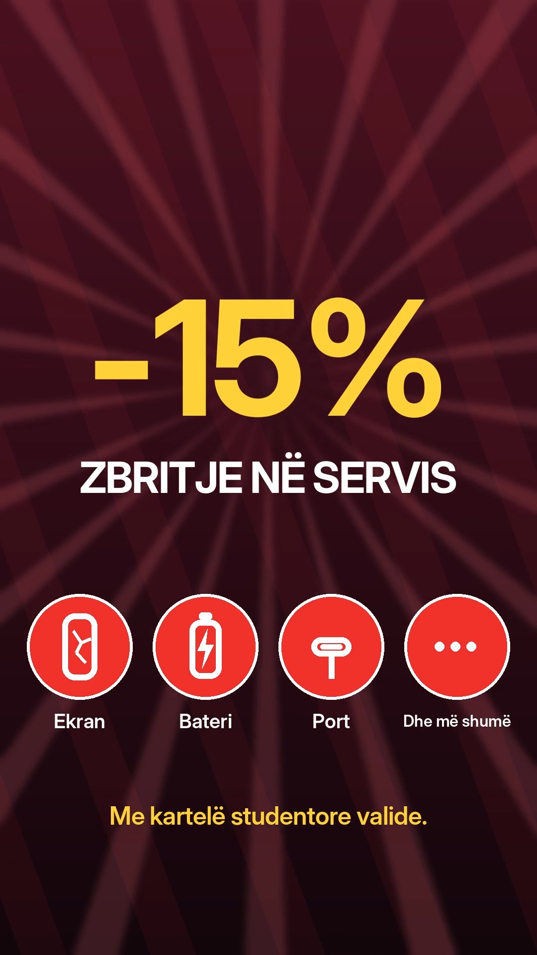 Zbritje 15% në servisim telefoni për studentë – ZONE📱⌚️🎧📲24 muaj Garancion.!