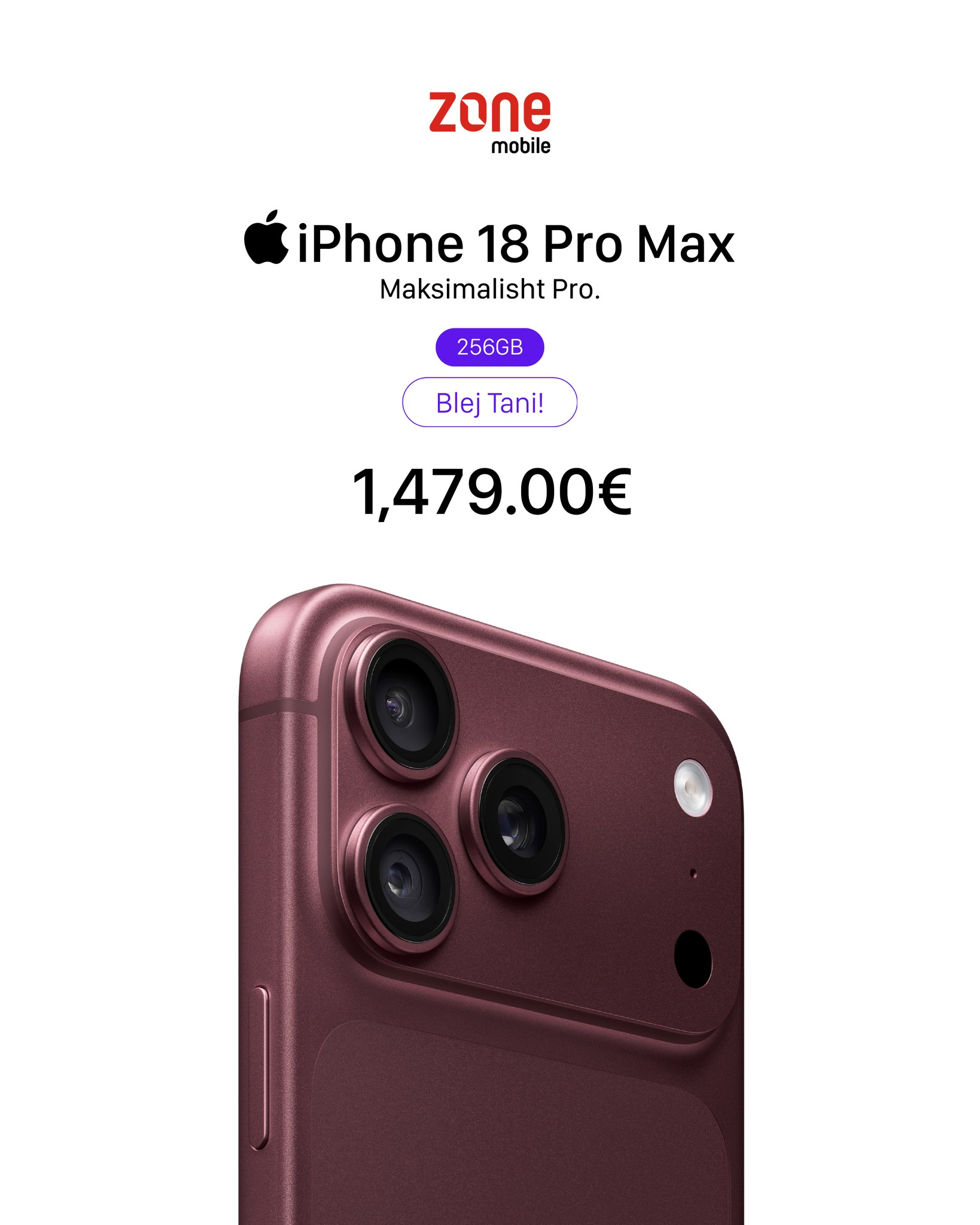 iPhone 18 Pro Max 256GB – ZONE📱⌚️🎧📲24 muaj Garancion.!